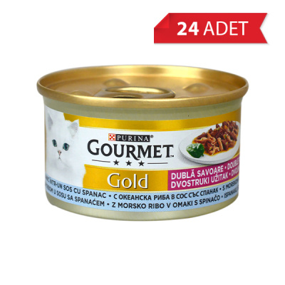 Gourmet Gold Sos İçinde Parça Etli Okyanus Balığı ve Ispanaklı Kedi Konservesi 85gr (24 Adet)