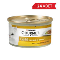 Gourmet Gold Soslu  Parça Etli Tavuklu ve Ciğerli Kedi Konservesi 85gr (24 Adet)