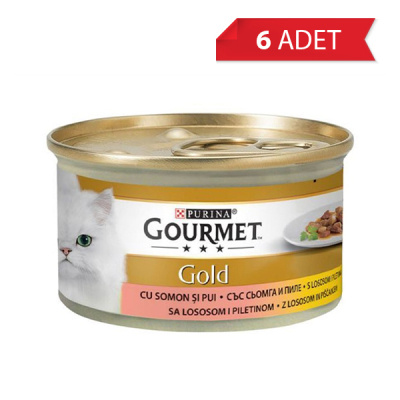 Gourmet Gold Parça Etli Somonlu ve Tavuklu Yetişkin Kedi Konservesi 85 gr (6 Adet)