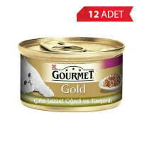 Gourmet Gold Parça Etli Ciğerli ve Tavşanlı Kedi Konservesi 85gr (12 Adet)