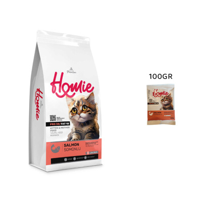 Homie Mother&Baby Anne ve Bebek Kediler İçin Somonlu Tester Kedi Maması 100gr