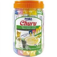 CIAO Churu Cream Ton Balıklı ve Tavuklu Sıvı Kedi Ödül Maması 14gr (50'li)+Saklama Kabı HEDİYE!