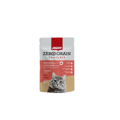 Jazzy Sos İçinde Somonlu ve Uskumrulu Tahılsız Yetişkin Kedi Konservesi 80gr