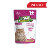 Jungle Pouch Sığır Eti Parçalı Kısırlaştırılmış Kedi Konservesi 100gr (24 Adet)