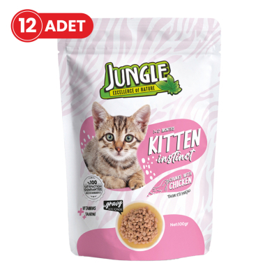 Jungle Pouch Tavuk Eti Parçalı Yavru Kedi Konservesi 100gr (12 Adet)