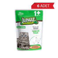 Jungle Pouch Tavuk Eti Parçalı Soslu Yetişkin Kedi Konservesi 100gr (6 Adet)