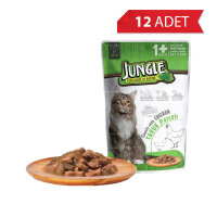 Jungle Pouch Tavuk Eti Parçalı Soslu Yetişkin Kedi Konservesi 100gr (12 Adet)