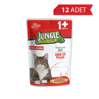 Jungle Pouch Sığır Eti Parçalı Soslu Yetişkin Kedi Konservesi 100gr (12 Adet)