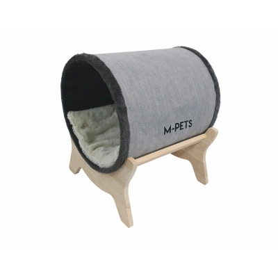M-Pets Tunnel Elevated Ahşap Ayaklı Kedi Yatağı 39x40x47cm (Gri)