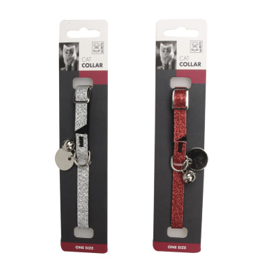 M-Pets Simli ve Zilli Kedi Boyun Tasması 30cm (Gri-Kırmızı)