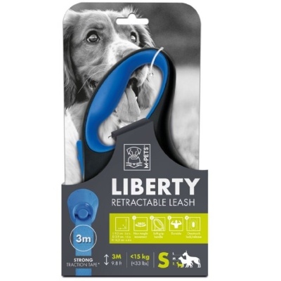 M-Pets Liberty Otomatik Şerit Köpek Gezdirme Kayışı 3m (Mavi) [S]