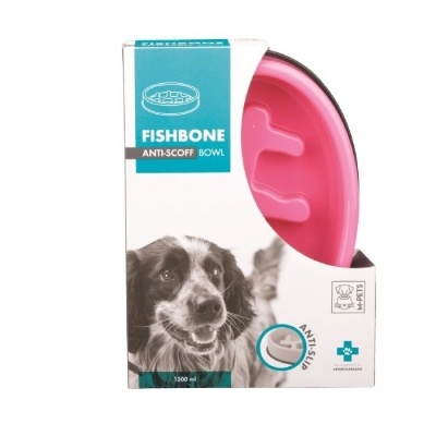 M-Pets Fishbone Yavaş Beslenme Mama Kabı 1200ml 27,5x19,7x6cm (Pembe)