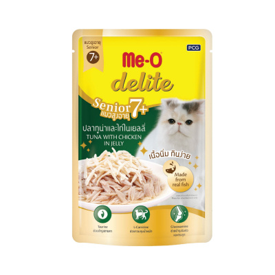 Me-O Delite +7 Jöle İçinde Tavuk ve Ton Balıklı Yaşlı Kedi Konservesi 70gr