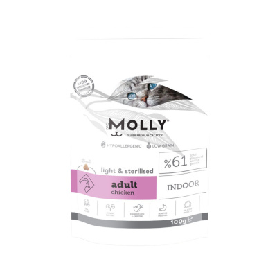 Molly Indoor Light Hipoalerjenik Tavuklu Düşük Tahıllı Kısırlaştırılmış Tester Kedi Maması 100gr