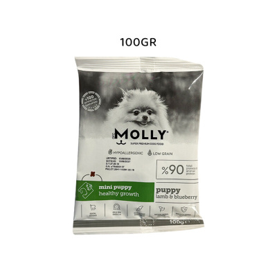 Molly Hipoalerjenik Kuzu Etli ve Yaban Mersinli Küçük Irk Yavru Tester Köpek Maması 100gr