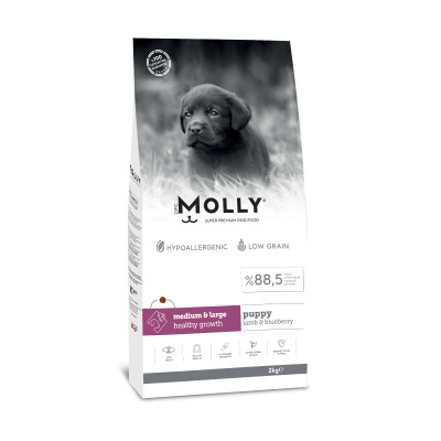 Molly Hipoalerjenik Kuzu Etli ve Yaban Mersinli Büyük Irk Düşük Tahıllı Yavru Köpek Maması 2kg
