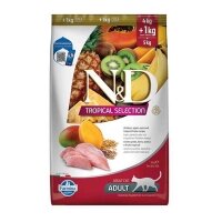 N&D Tropical Selection Tavuklu ve Tropikal Meyveli Yetişkin Kedi Maması 4kg+1kg HEDİYE!