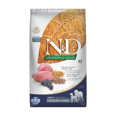 N&D Ancestral Kuzu Etli ve Yaban Mersinli Orta ve Büyük Irk Ata Tahıllı Yetişkin Köpek Maması 2,5kg