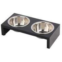 Pawise Deluxe Kedi ve Küçük Irk Köpekler için Ahşap Ayaklı İkili Mama ve Su Kabı 2x350ml