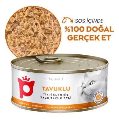 Petlebi Sos İçinde Tiftiklenmiş Taze Tavuk Etli Kedi Konservesi 70gr