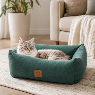 Petlebi Dikdörtgen Kedi ve Küçük Irk Köpek Yatağı 50x35x17cm (Yeşil)