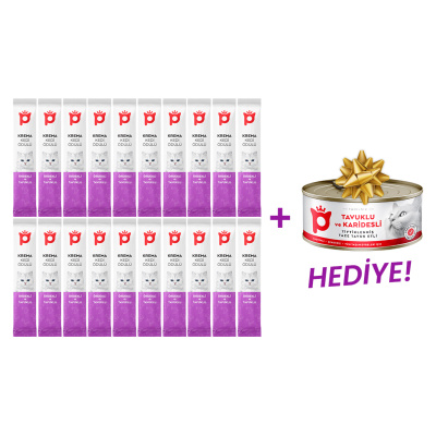 Petlebi Ördekli ve Tavuklu Krema Kedi Ödül Maması 14gr (20 Adet)+Konserve HEDİYE!