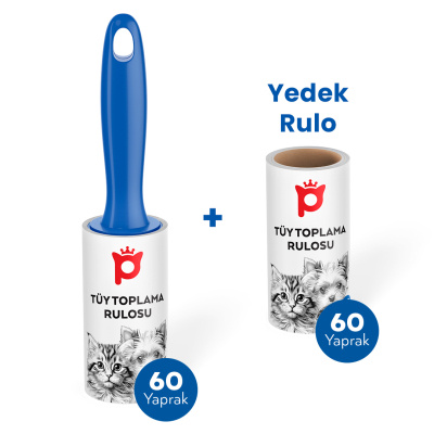 Petlebi Kedi ve Köpekler İçin Tüy Toplama Rulosu (60 Yaprak) + Yedek Rulo (60 Yaprak)