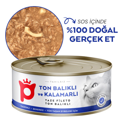 Petlebi Sos İçinde Fileto Taze Ton Balıklı ve Kalamarlı Kedi Konservesi 70gr