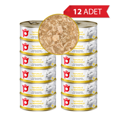 Petlebi Sos İçinde Tiftiklenmiş Taze Tavuk Etli ve Somonlu Kedi Konservesi 70gr (12 Adet)