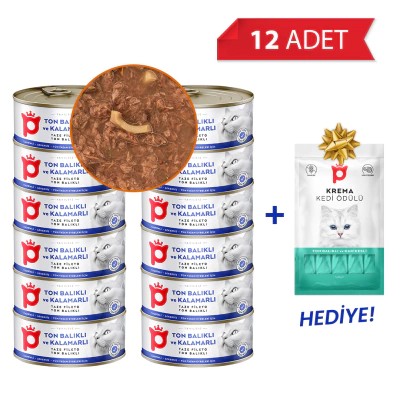 Petlebi Sos İçinde Fileto Taze Ton Balıklı ve Kalamarlı Kedi Konservesi 70gr (12 Adet)