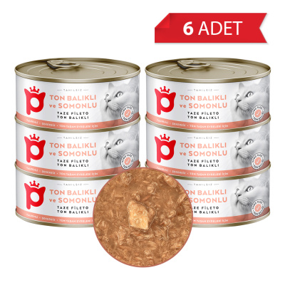 Petlebi Sos İçinde Fileto Taze Ton Balıklı ve Somonlu Kedi Konservesi 70gr (6 Adet)