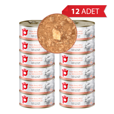 Petlebi Sos İçinde Fileto Taze Ton Balıklı ve Somonlu Kedi Konservesi 70gr (12 Adet)