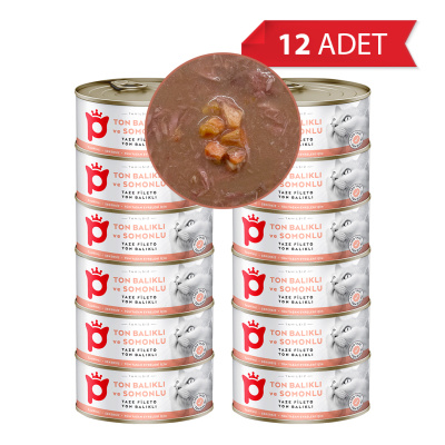 Petlebi Sos İçinde Fileto Taze Ton Balıklı ve Somonlu Kedi Konservesi 70gr (12 Adet)