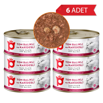 Petlebi Sos İçinde Fileto Taze Ton Balıklı ve Karidesli Kedi Konservesi 70gr (6 Adet)