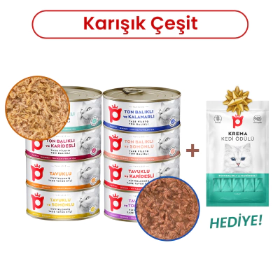 Petlebi Sos İçinde Taze Balıklı ve Tavuk Etli Karışık Çeşitli Kedi Konservesi 70gr (8 Adet)