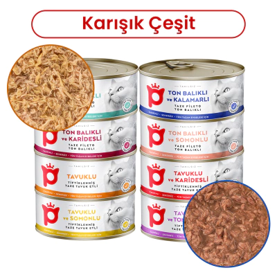 Petlebi Sos İçinde Taze Balıklı ve Tavuk Etli Karışık Çeşitli Kedi Konservesi 70g (8 Adet)