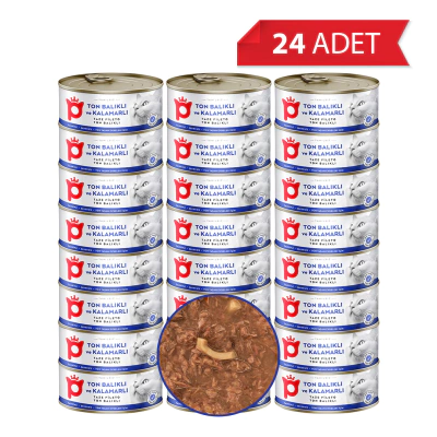 Petlebi Sos İçinde Fileto Taze Ton Balıklı ve Kalamarlı Kedi Konservesi 70gr (24 Adet)
