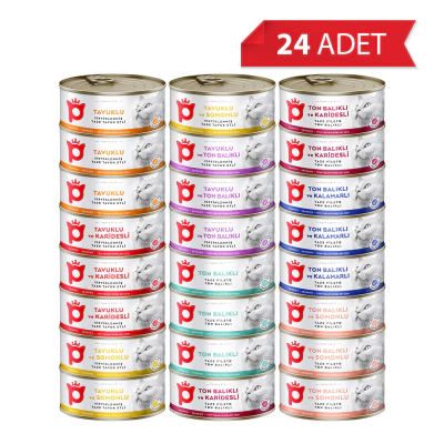 Petlebi Sos İçinde Taze Balıklı ve Tavuk Etli Karışık Çeşitli Kedi Konservesi 70gr (24 Adet)