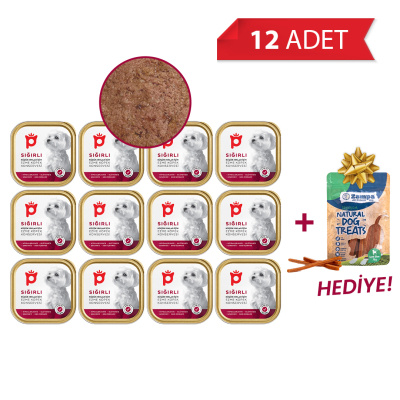 Petlebi Sığırlı Küçük Irklar İçin Ezme Köpek Konservesi 100gr (12 Adet)+Ödül Maması HEDİYE!