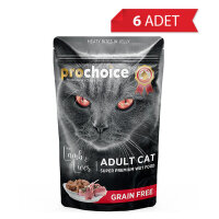 ProChoice Pouch Jöle İçinde Kuzulu ve Ciğerli Tahılsız Yetişkin Kedi Konservesi 85gr (6 Adet)