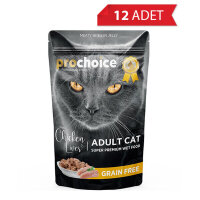 ProChoice Pouch Jöle İçinde Tavuklu ve Ciğerli Tahılsız Yetişkin Kedi Konservesi 85gr (12 Adet)