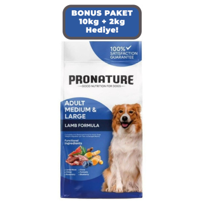 Pronature Kuzulu ve Pirinçli Yetişkin Köpek Maması 10kg + 2kg HEDİYE!