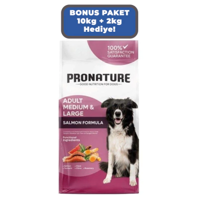 Pronature Somonlu Orta ve Büyük Irk Yetişkin Köpek Maması 10kg + 2kg HEDİYE!