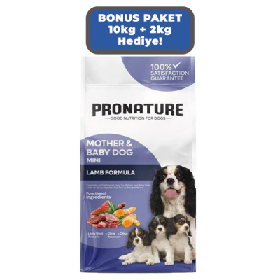 Pronature Mother&Baby Dog Kuzulu ve Pirinçli Köpek Maması 10kg + 2kg HEDİYE!