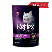 Reflex Plus Pouch Parça Etli Kuzulu ve Ciğerli Kedi Konserve Maması 100gr (24 Adet)