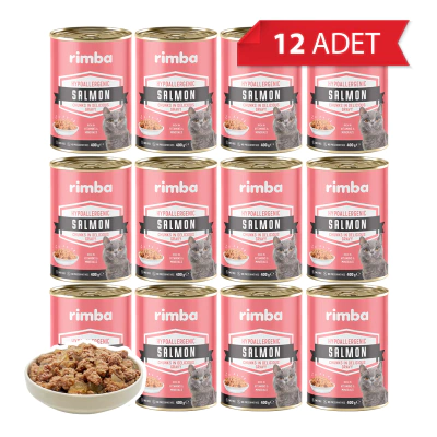 Rimba Sos İçinde Parçalı Somon Balıklı Kedi Konservesi 400gr (12 Adet)