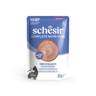 Schesir Tam ve Dengeli Ton Balıklı ve Hamsili Mus Yetişkin Kedi Yaş Maması 85gr