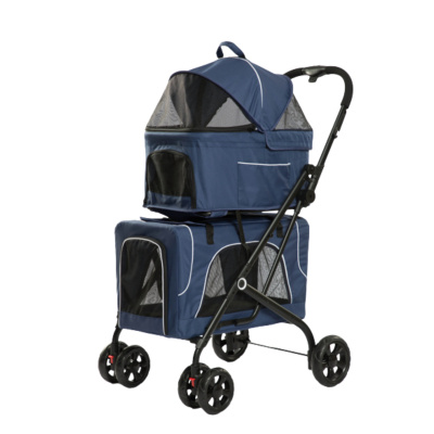 Tommy Çift Katlı Kedi ve Köpek Taşıma Arabası 66x50x98cm (Mavi)