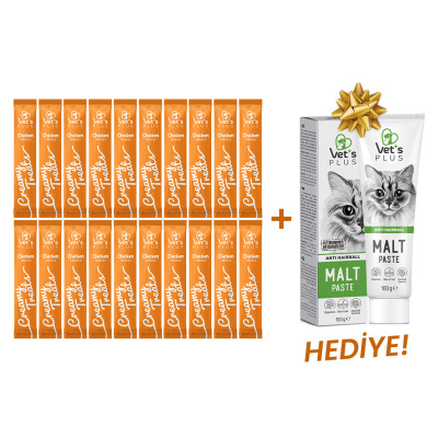 Vet's Plus Tavuklu Krema Kedi Ödül Maması 14gr (20 Adet)+100gr Malt Macun HEDİYE!