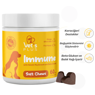 Vet's Plus Immune Kedi ve Köpekler İçin Bağışıklık Sistemi Destekleyici Çiğnenebilir Tablet (60'lı)